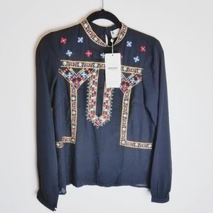 ABADAY embroidery long sleeve asian blouse medium